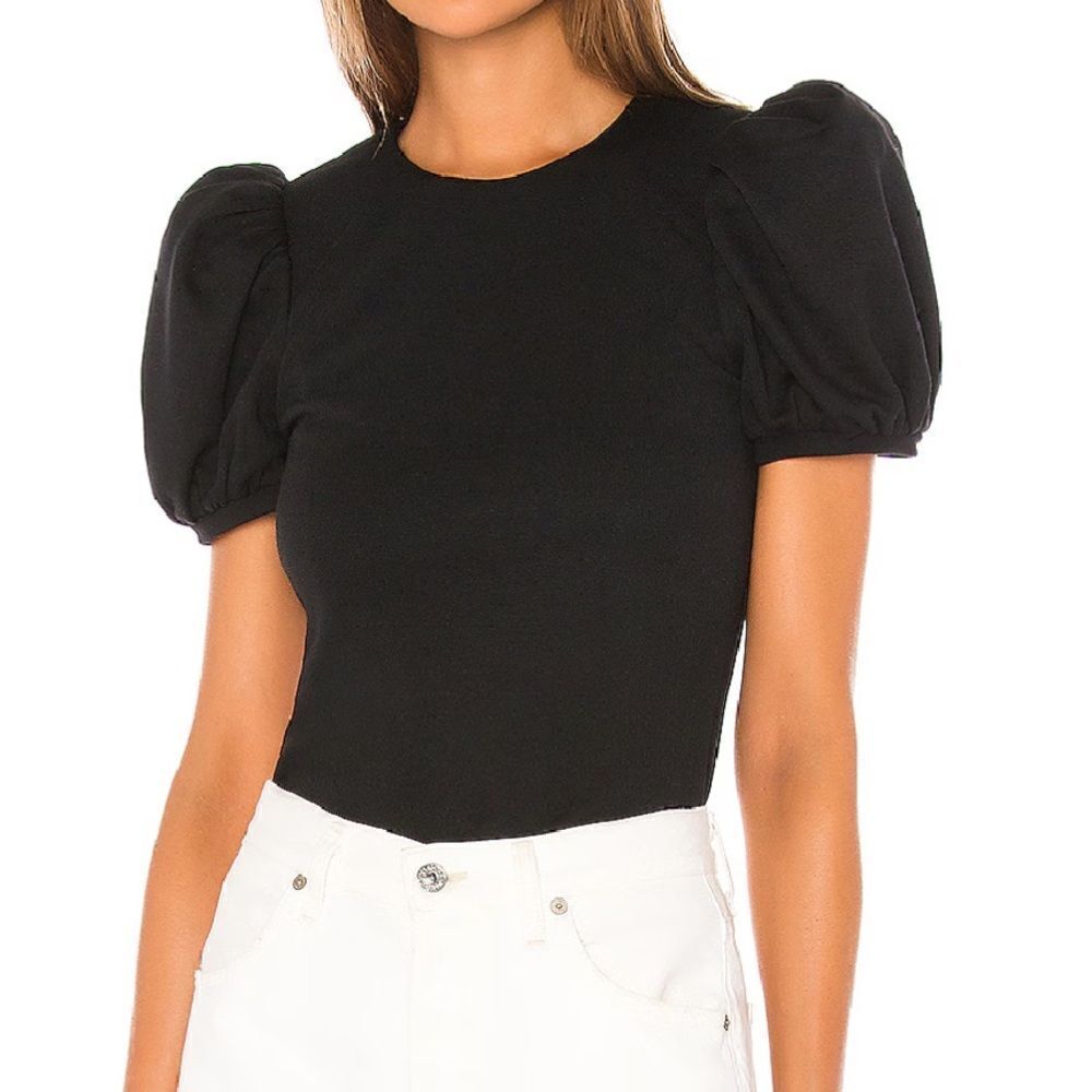 Petersyn Black Short Sleeve Chic Black Puff Sleeve Top New Size XS